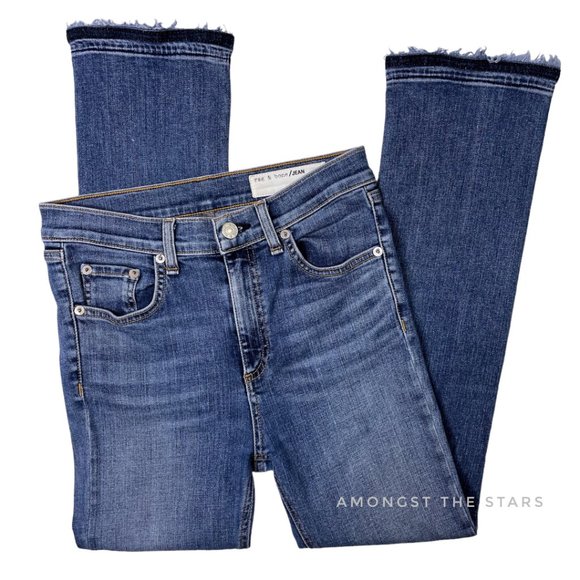 rag & bone /JEAN Hana Croyden Blue Released Raw Hem Mini Boot Cropped Jeans - Picture 5 of 12